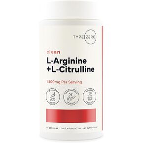 Type Zero L-Arginine + L-Citrulline Supplement (1500mg) - Nitric Oxide Booster - Clean, Keto-Friendly, GMO-Free, 180 Capsules, 90 Servings in Kuwait