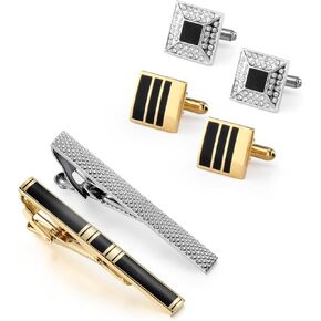 Wynameleri Tie Clip Cufflinks Set for Men, 6 Pcs Necktie Tie Bar Clips Shirts Tuxedo Wedding Gift with Box in Kuwait