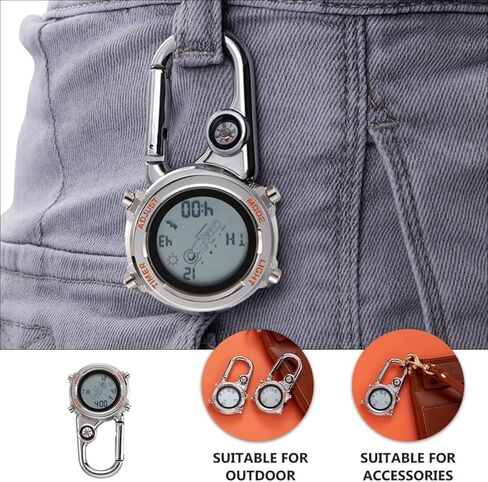 Zerodeko Multifunctional Carabiner Clip Watch with Compass Outdoor Pocket Watch for Men Women in Bright Orange Hiking Backpack Accessory in Saudi Arabia