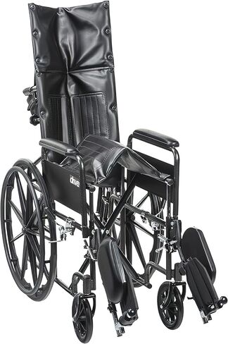 كرسي متحرك رياضي فضي من Drive Medical SSP18RBDFAV، تنجيد من الفينيل، مقعد عريض مقاس 18 بوصة، مسند ذراع كامل قابل للفصل، آلية استلقاء هيدروليكية، إطار من الصلب الكربوني، عجلات مركبة على شكل ماج in Saudi Arabia