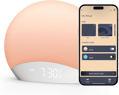 REACHER R7APP Smart Sunrise Alarm Clock with App Control, Custom Wake & Sleep Routines - Multi Sunrise Color, White Noise Sound Machine, Dimmable Display | Night Light, Screen-Free Sleep in Kuwait