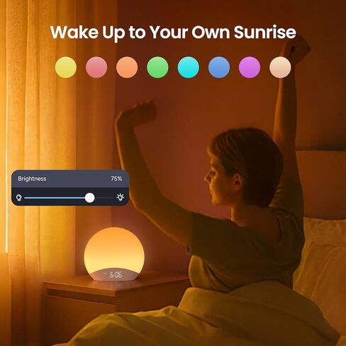 REACHER R7APP Smart Sunrise Alarm Clock with App Control, Custom Wake & Sleep Routines - Multi Sunrise Color, White Noise Sound Machine, Dimmable Display | Night Light, Screen-Free Sleep in Kuwait