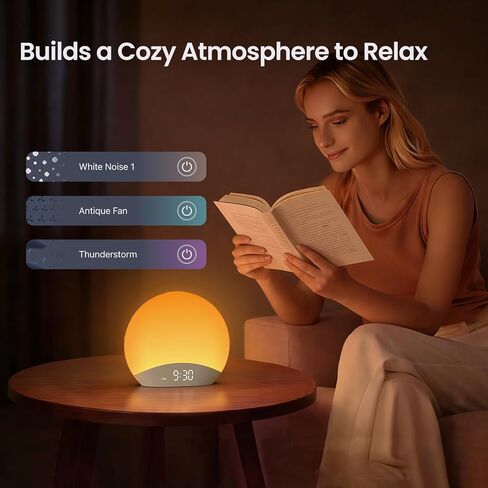 REACHER R7APP Smart Sunrise Alarm Clock with App Control, Custom Wake & Sleep Routines - Multi Sunrise Color, White Noise Sound Machine, Dimmable Display | Night Light, Screen-Free Sleep in Kuwait