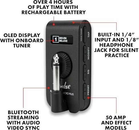 Fender Mustang Micro Plus Headphone Amplifier, Bluetooth Audio Streaming and 50 Amp and Effects Models+ PreSonus HD5 Professional Monitoring Headphones —Wired, Closed-Back Studio Recording Headphones in Saudi Arabia