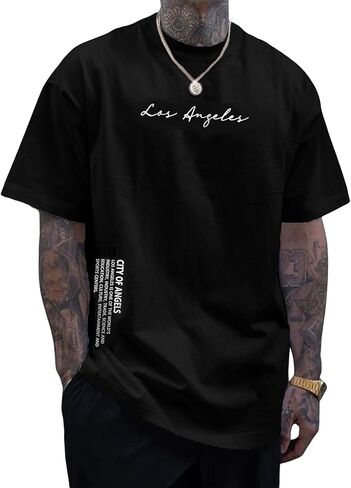 Verdusa Men's Oversized Tops Letter Embroidery Drop Shoulder Tee Top Casual T Shirts in Kuwait