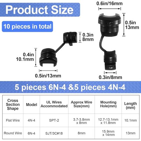 10PCS 6N-4 & 4N-4 Strain Relief Cord Connector, Black Nylon Insulating Cable Bush Grommet, Electric Cable Protector Buckle Clip, Office Home Wire Cover Management in Kuwait