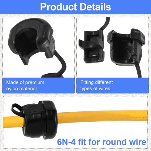 10PCS 6N-4 & 4N-4 Strain Relief Cord Connector, Black Nylon Insulating Cable Bush Grommet, Electric Cable Protector Buckle Clip, Office Home Wire Cover Management in Kuwait
