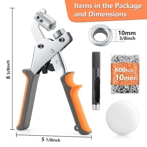 Grommet Tool Kit - 3/8 Inch Eyelet Tool kit,Heavy Duty Manual Grommet Press Machine with 500PCS Metal Grommets for Fabric, Tarps, Banners, Curtains. in Kuwait