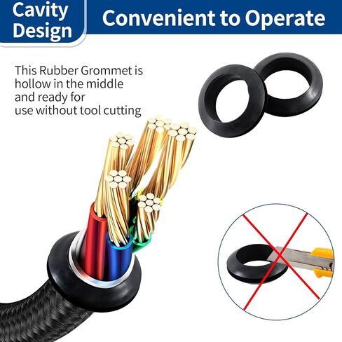 100PCS Rubber Grommet Kit, 8 Sizes Hollow Firewall Hole Plug Assortment, Rubber Grommets for Wire, Wiring, Automotive, Cord Organization, 1/4", 5/16", 3/8", 7/16", 1/2", 5/8", 3/4'', 7/8", 1'' in Kuwait