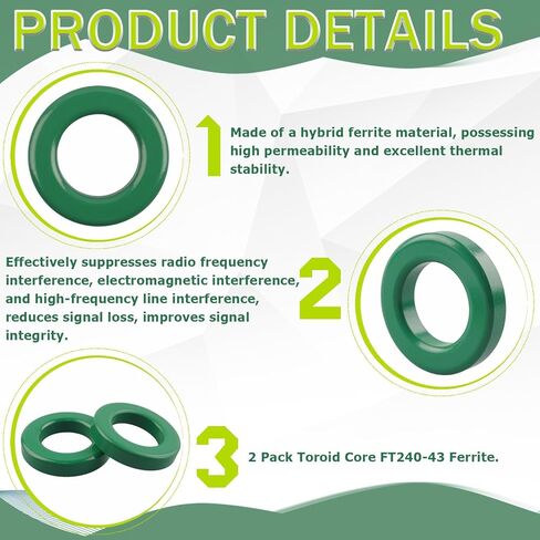 2 حزمة من الفريت Toroid Core FT240-43، لقمع أسلاك RFI EMI RF HF، متوافقة مع EFHW ومحولات الطاقة. (أخضر) in Kuwait
