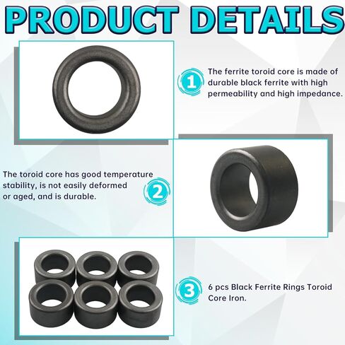 6 قطع من حلقات الفريت السوداء من الحديد الأساسي، (22 × 14 × 13 مم)، تستخدم لتداخل تردد الراديو/قمع التداخل الكهرومغناطيسي. in Kuwait