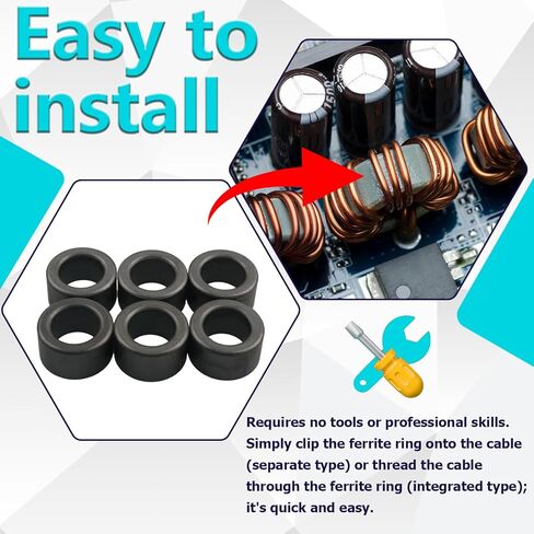 6 قطع من حلقات الفريت السوداء من الحديد الأساسي، (22 × 14 × 13 مم)، تستخدم لتداخل تردد الراديو/قمع التداخل الكهرومغناطيسي. in Kuwait