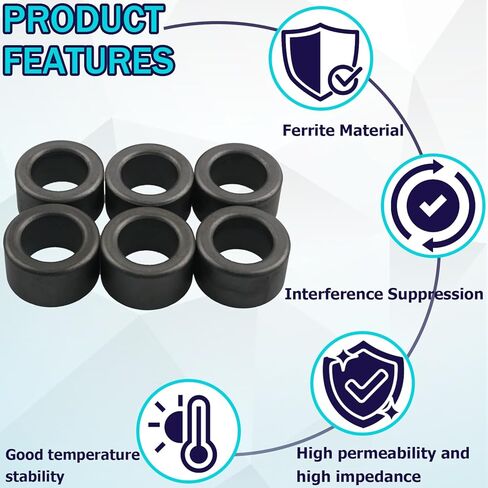 6 قطع من حلقات الفريت السوداء من الحديد الأساسي، (22 × 14 × 13 مم)، تستخدم لتداخل تردد الراديو/قمع التداخل الكهرومغناطيسي. in Kuwait