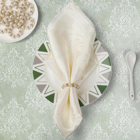 Gold Napkin Rings 20Pcs, Imitation Pearl Napkin Rings Napkin Holder, Elegant Rhinestone Gold Beaded Serviette Buckles for Weddings, Party Supplies & Fancy Table Decor (White and Gold, 20Pcs) in Kuwait