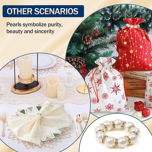Gold Napkin Rings 20Pcs, Imitation Pearl Napkin Rings Napkin Holder, Elegant Rhinestone Gold Beaded Serviette Buckles for Weddings, Party Supplies & Fancy Table Decor (White and Gold, 20Pcs) in Kuwait