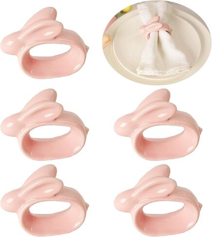 مجموعة حلقات منديل أرنب عيد الفصح مكونة من 6 قطع، حامل حلقات منديل أرنب بورسلين، حلقات منديل أرنب سيراميك لعيد الفصح، حفلة الربيع، الولائم، العشاء، ديكور طاولة الزفاف in Kuwait