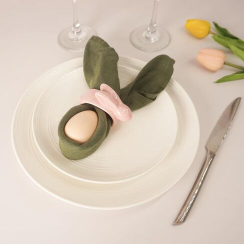 مجموعة حلقات منديل أرنب عيد الفصح مكونة من 6 قطع، حامل حلقات منديل أرنب بورسلين، حلقات منديل أرنب سيراميك لعيد الفصح، حفلة الربيع، الولائم، العشاء، ديكور طاولة الزفاف in Kuwait