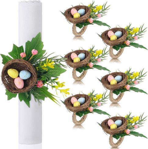 willbond 6 قطع عش الطيور عيد الفصح الربيع حلقات منديل الأرجواني الأخضر والوردي بيض عيد الفصح منديل حلقة حامل الروطان مزرعة حلقات الأنسجة لديكور الطاولة إعدادات حفل العشاء in Saudi Arabia