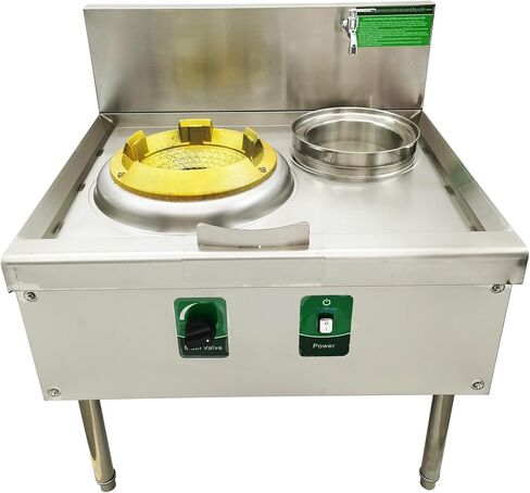 TECHTONGDA Commercial Gas Stove Chinese Wok Range Burner Stainless Steel 15.4" Gas Range LNG LPG Cooker Single Stove 85300BTU with Fan and Faucet for Chinese Cuisine in Saudi Arabia