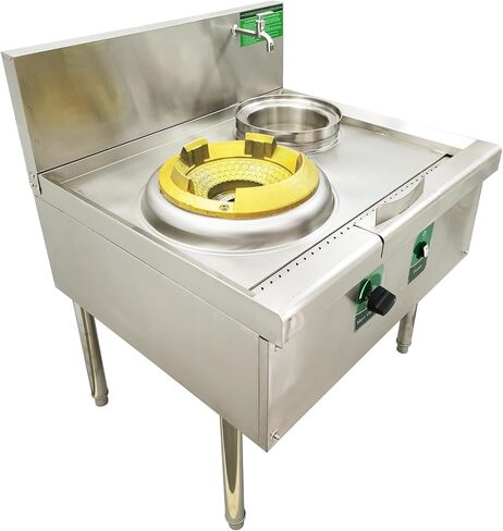 TECHTONGDA Commercial Gas Stove Chinese Wok Range Burner Stainless Steel 15.4" Gas Range LNG LPG Cooker Single Stove 85300BTU with Fan and Faucet for Chinese Cuisine in Saudi Arabia