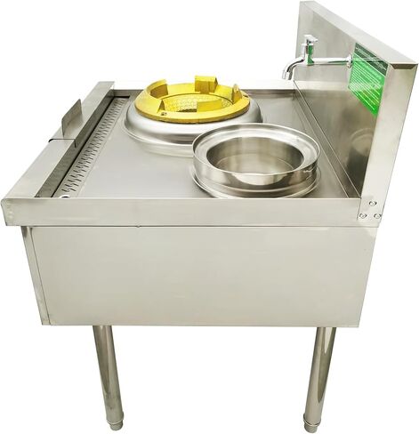 TECHTONGDA Commercial Gas Stove Chinese Wok Range Burner Stainless Steel 15.4" Gas Range LNG LPG Cooker Single Stove 85300BTU with Fan and Faucet for Chinese Cuisine in Saudi Arabia