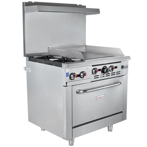 EMPURA 36" Freestanding Natural Gas Range | Cooking Stove with Single Standard Oven (2) Cast-Iron Open Burners and 24" Right Side Griddle | 130,000 BTU | 36"W x 32-1/4"D x 60-3/8"H, Stainless Steel in Kuwait