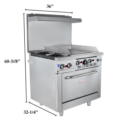 EMPURA 36" Freestanding Natural Gas Range | Cooking Stove with Single Standard Oven (2) Cast-Iron Open Burners and 24" Right Side Griddle | 130,000 BTU | 36"W x 32-1/4"D x 60-3/8"H, Stainless Steel in Kuwait