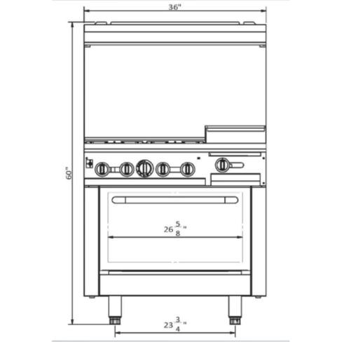 EMPURA 36" Freestanding Natural Gas Range | Cooking Stove with Single Standard Oven (2) Cast-Iron Open Burners and 24" Right Side Griddle | 130,000 BTU | 36"W x 32-1/4"D x 60-3/8"H, Stainless Steel in Kuwait
