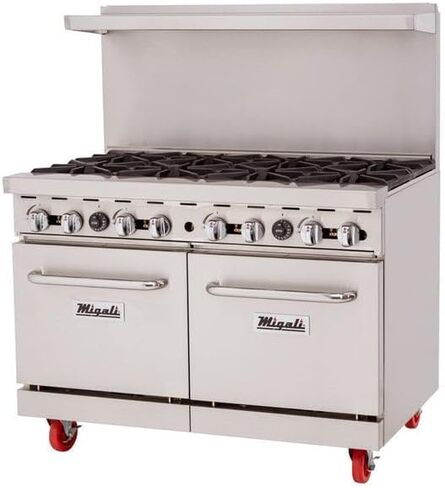 Migali C-RO8-NG 48" Natural Gas 8 Burner Range with 2 Ovens 277,000 BTU - CSA Certified Stainless Steel Exterior - Ideal for Commercial Kitchens in Saudi Arabia