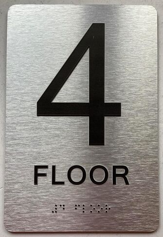 Floor number sign with Raised letters/Image & Grade 2 Braille - Includes Red Adhesive pad for Easy Installation (6" W x 9" H,Brushed Aluminum/silver) - The park Ave Line (STAID D) in Saudi Arabia