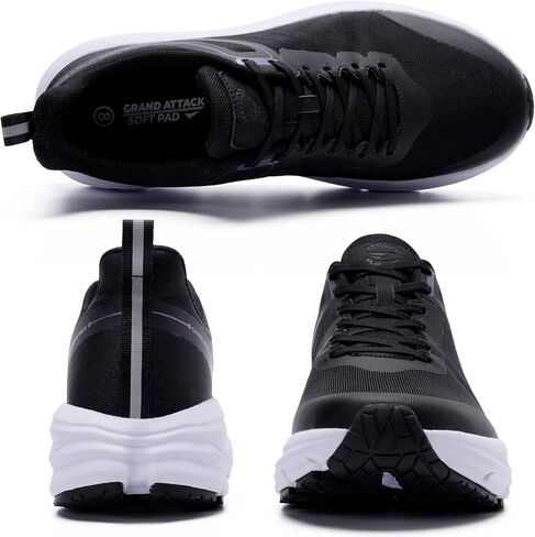 Grand Attack Road Running Shoes for Men with Superior Cushioned Comfort Lightweight Mens Walking Shoes Non-Slip Breathable Athletic Tennis Cross-Training Shoes Rugby Sneakers Black White Size 11.5 in Kuwait