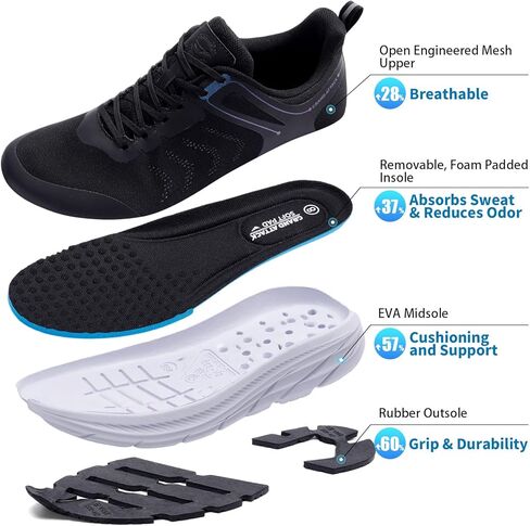 Grand Attack Road Running Shoes for Men with Superior Cushioned Comfort Lightweight Mens Walking Shoes Non-Slip Breathable Athletic Tennis Cross-Training Shoes Rugby Sneakers Black White Size 11.5 in Kuwait