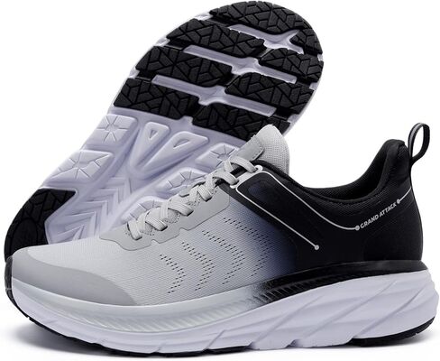 Grand Attack Road Running Shoes for Men with Superior Cushioned Comfort Lightweight Mens Walking Shoes Non-Slip Breathable Athletic Tennis Cross-Training Shoes Rugby Sneakers Black Grey Size 11.5 in Kuwait