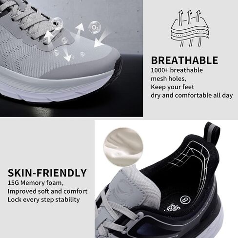 Grand Attack Road Running Shoes for Men with Superior Cushioned Comfort Lightweight Mens Walking Shoes Non-Slip Breathable Athletic Tennis Cross-Training Shoes Rugby Sneakers Black Grey Size 11.5 in Kuwait