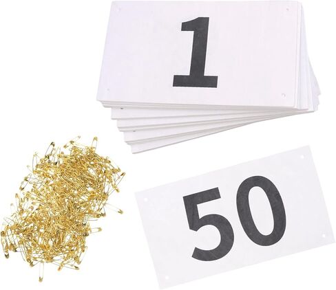 XTACER Running Race Bibs Large Numbers with Safety Pins (Any 1-500) ([4"x7"] Numbers 001-50) in Kuwait