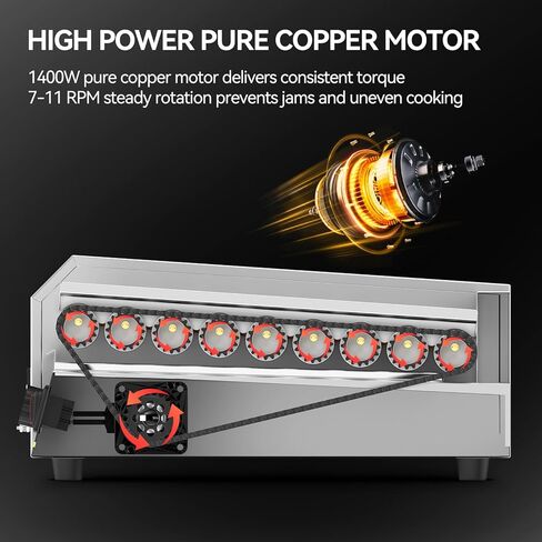 BOOROS 9 Roller Hot Dog Machine 1400W تجاري هوت دوج رولر من الفولاذ المقاوم للصدأ مع تحكم مزدوج في درجة الحرارة، غطاء زجاجي مقسى قابل للإزالة وأضواء LED، سعة 24 هوت دوج للحفلات والمناسبات وأكشاك الطعام in Kuwait