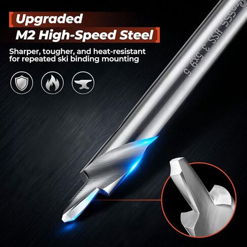 Ski Binding Drill Bit 3.5 x 9.5mm, M2 High-Speed Steel Mounting Bit for Ski Bindings, Includes 30+ Binding Hole Plugs, Compatible with Alpine/Telemark/Touring Skis in Kuwait