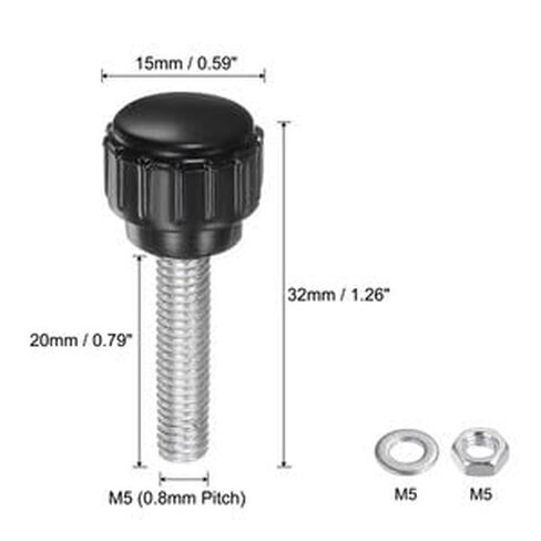 #US 4 Set Knurled Knobs with Nuts Washers M5 x 20mm Carbon Steel Stud 15mm Head in Saudi Arabia
