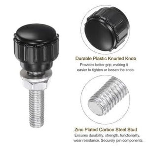 #US 4 Set Knurled Knobs with Nuts Washers M5 x 20mm Carbon Steel Stud 15mm Head in Saudi Arabia