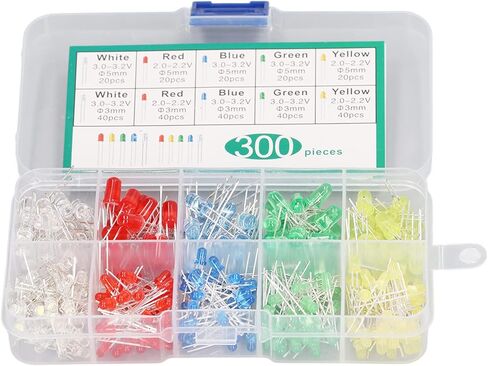 300PCS Heat LED Light Emitting Diode Assorted Kit Bright Color Stable Performance Diodes for Industry DIY Projects Science Experiments More in Kuwait