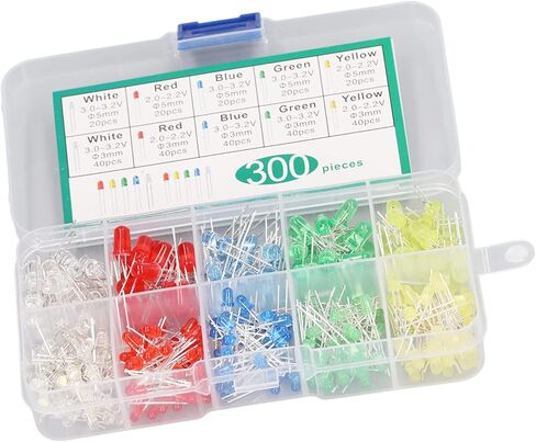 300PCS Heat LED Light Emitting Diode Assorted Kit Bright Color Stable Performance Diodes for Industry DIY Projects Science Experiments More in Kuwait