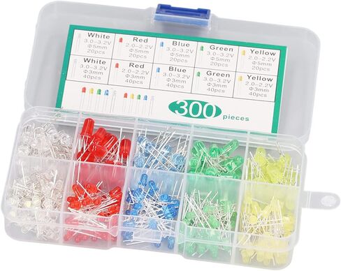 300PCS Heat LED Light Emitting Diode Assorted Kit Bright Color Stable Performance Diodes for Industry DIY Projects Science Experiments More in Kuwait