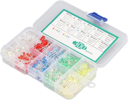 300PCS Heat LED Light Emitting Diode Assorted Kit Bright Color Stable Performance Diodes for Industry DIY Projects Science Experiments More in Kuwait