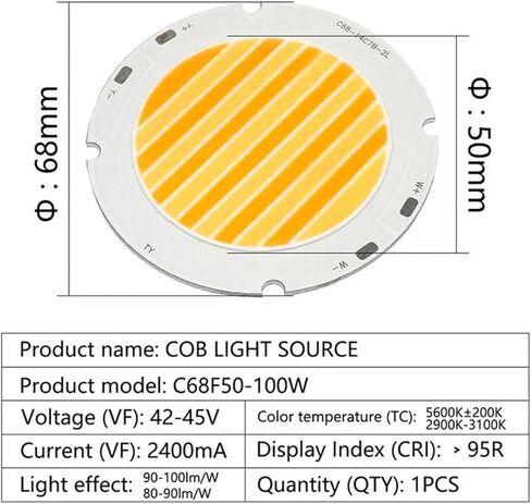 1pcs 100W CRI95 Warm/White Two-Color LED Beads COB Chips Light-Emitting Diode for LED Spotlight Projector Photography Fill Light DIY Led Beads in Kuwait