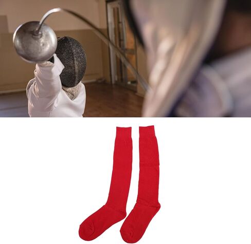 Dan&Dre Breathable Fence Socks, Thickened Stretchy Cotton Knee Socks for Training Game, Red, with Excellent Sweat Absorption Properties, Air Circulation (XS) in Kuwait