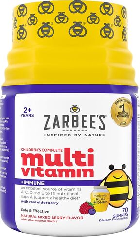 Zarbee's Complete Kids Multivitamin Gummies + Immune Support, Children Vitamins Gummy with Vitamin A, C, D3, E, B6, B12, Folic Acid & Total B-complex, 70 Count in Kuwait
