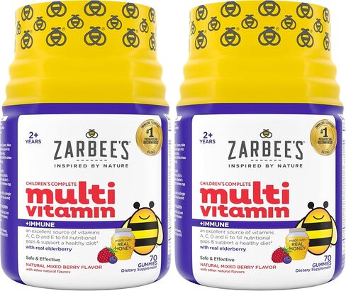 Zarbee's Complete Kids Multivitamin Gummies + Immune Support, Children Vitamins Gummy with Vitamin A, C, D3, E, B6, B12, Folic Acid & Total B-complex, 70 Count in Saudi Arabia
