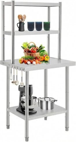 طاولة عمل من الفولاذ المقاوم للصدأ مع أرفف زائدة، طاولة إعداد الطعام التجارية شديدة التحمل، وحدة رفوف قابلة للتعديل لمطعم المطبخ المنزلي، 48 × 24 بوصة/30 × 24 بوصة in Kuwait