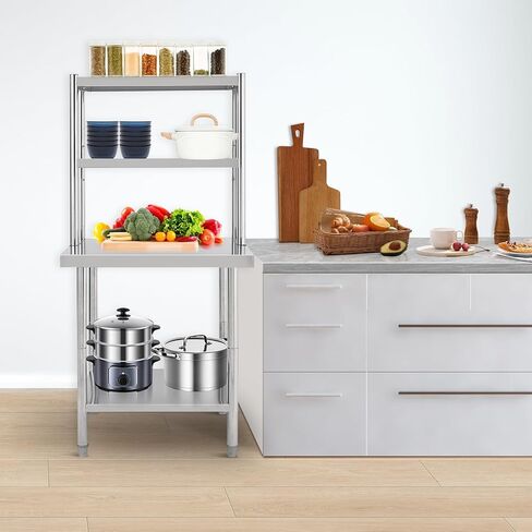 طاولة عمل من الفولاذ المقاوم للصدأ مع أرفف زائدة، طاولة إعداد الطعام التجارية شديدة التحمل، وحدة رفوف قابلة للتعديل لمطعم المطبخ المنزلي، 48 × 24 بوصة/30 × 24 بوصة in Kuwait