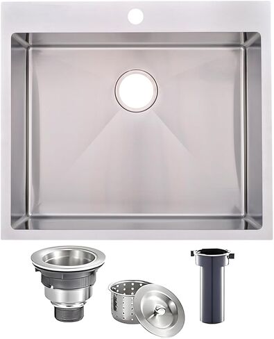 VAPSINT 28 Inch Drop in Kitchen Sink, 28x18 Inch Top Mount 16 Gauge Commercial T304 Stainless Steel Sink for Kitchen, 9 Inch Deep Handmade Single Bowl Basin Laundry Utility Wet Prep Sink, Fregadero in Saudi Arabia